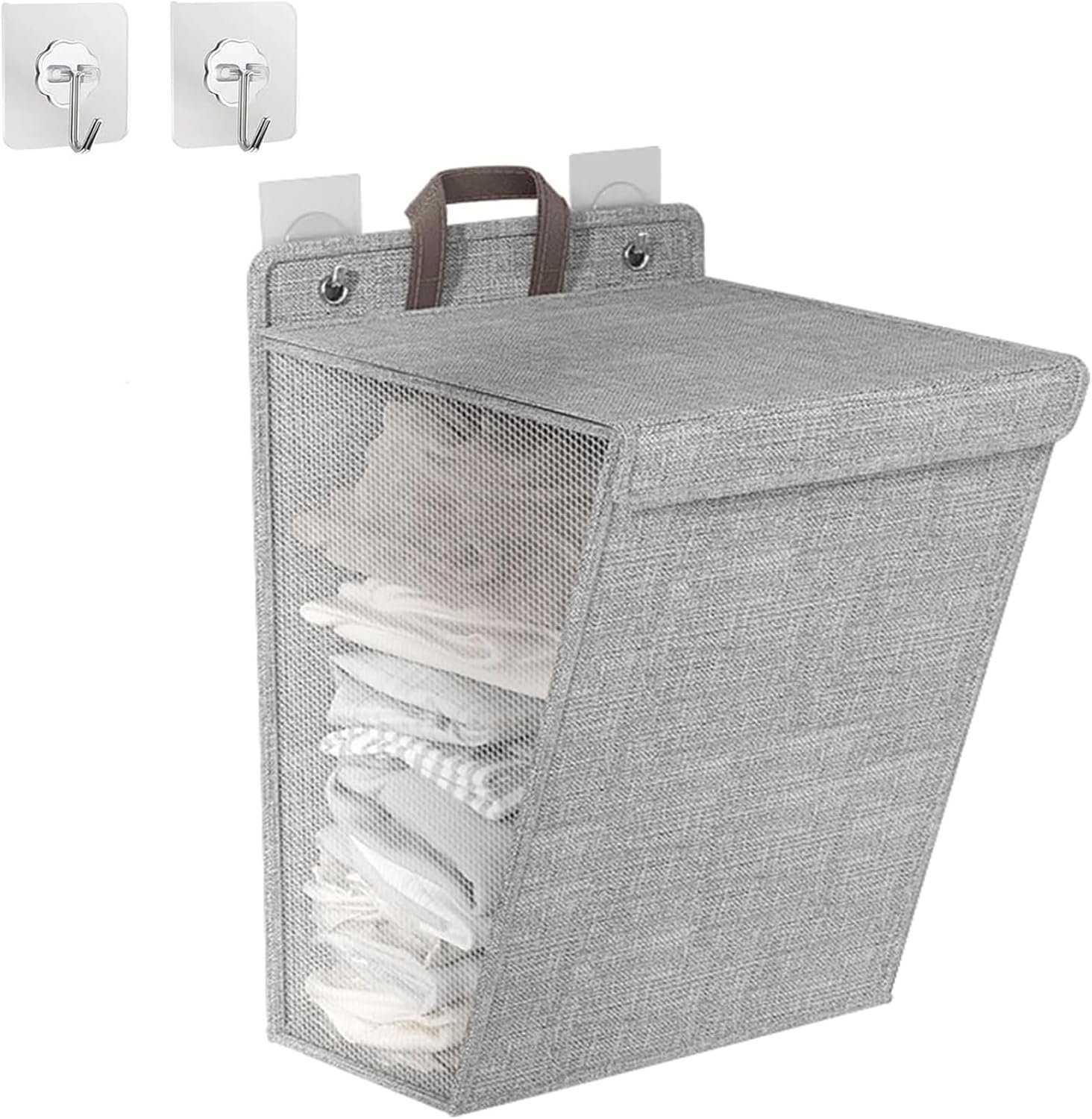 Laundry Basket With Lid - Foldable, Hanging Hamper With Handle - Large Washing Basket, Installation-free, Wall Mounted for Bathroom