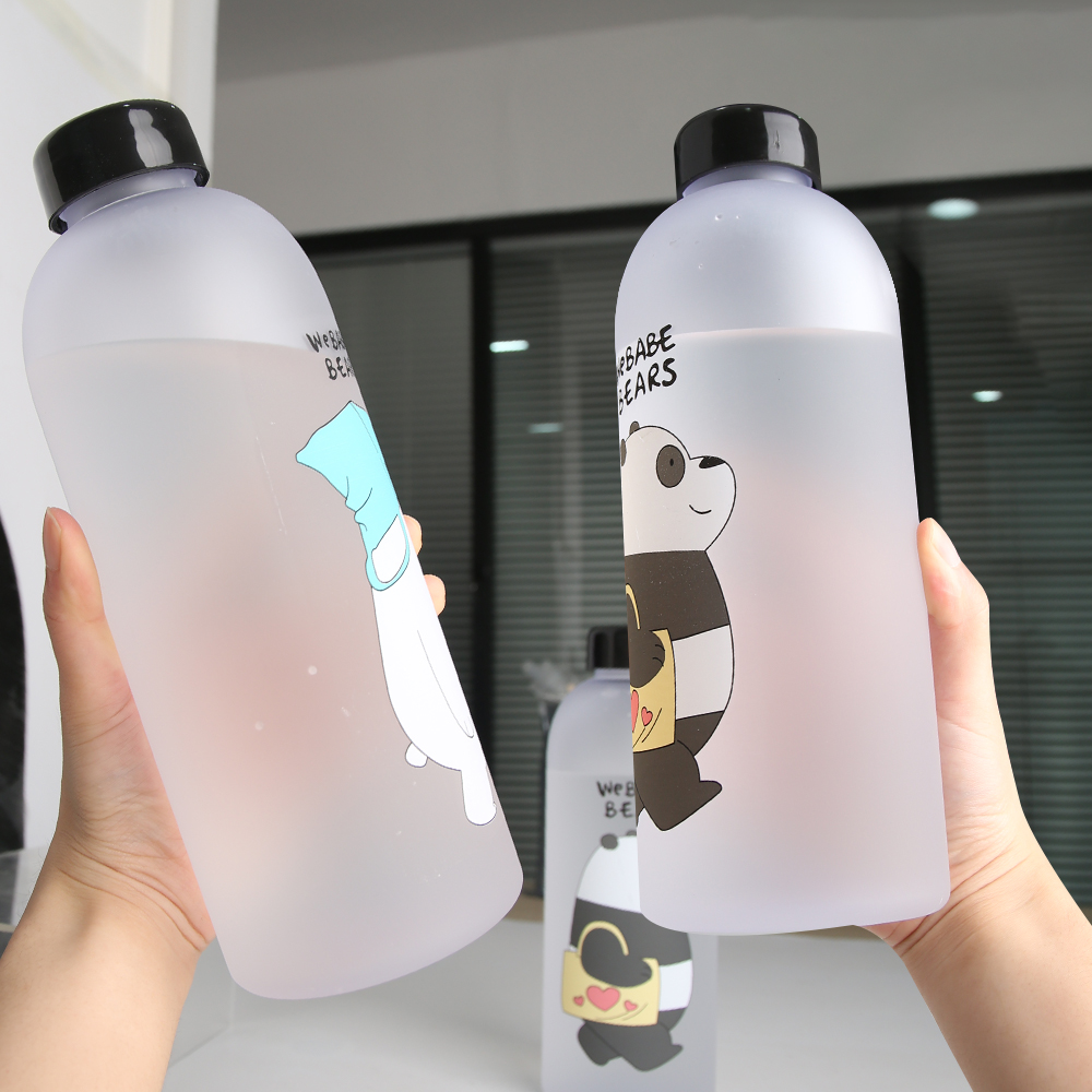 Cute Panda Bear Cup 1000ml Water Bottles with Straw Transparent Cartoon  Drink Bottle Drinkware Frosted Leak