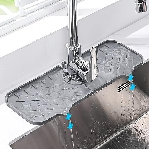 Silicone Tap Mat, Kitchen Sink Splash Guard Faucet Dry Pad Behind Tap Drying Mat Sink Sponge Holder for Kitchen Bathroom