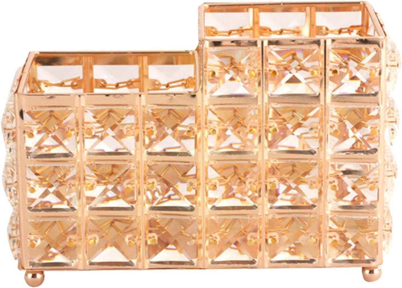 Luxury Crystal Makeup Brush Holder, Two-Compartment Organizer for Home Bathroom Decor.