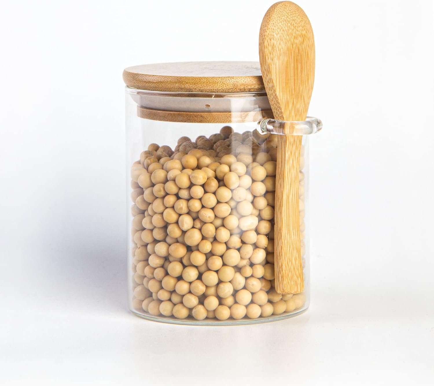 Round Airtight Glass Jars with Bamboo Lids and Spoons /550 ml Glass Food Storage Jars Container for Coffee, Beans, Tea, Flour, Sugar, Nuts, Candy, Bath Salts