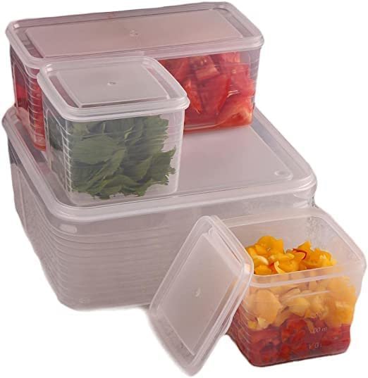 4 in 1 Grid Refrigerator Food Storage Box Plastic Kitchen Transparent