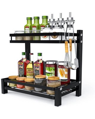 Stainless Steel Seasoning Organizer Spice Rack 2 Tiers Metal Stand Large Kitchen Organizer For Countertop
