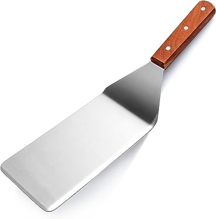 BBQ Grill Spatula Perforated Turner Kitchen cooking Utensil Wooden Handle Cutting Edge Set of 1