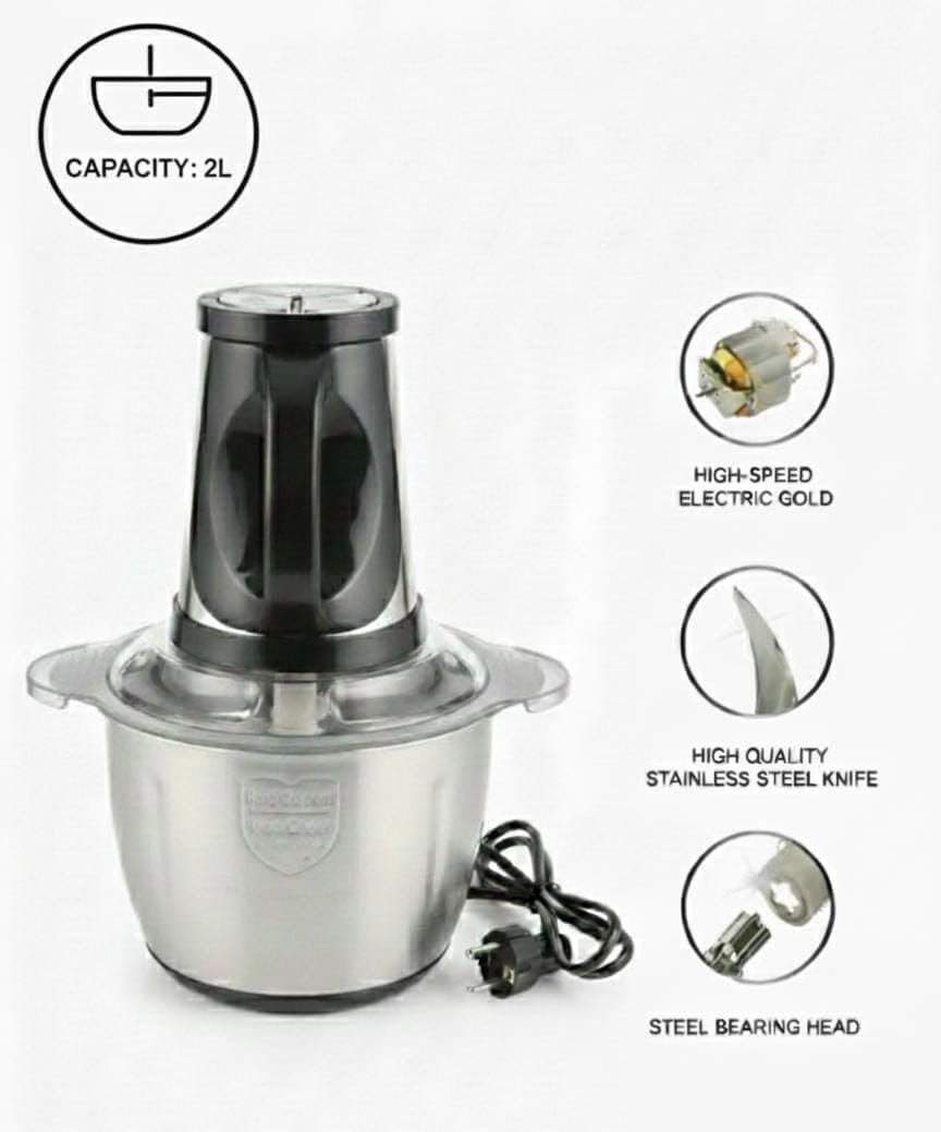 2L Stainless Steel Electric Food Processor & Meat Grinder – Multi-Purpose Chopper for Meat, Vegetables, and Fruits – 220V-240V