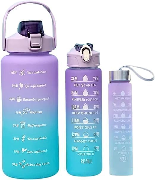 3PCS set Sports Water Bottle With Straw Men Women Fitness Water