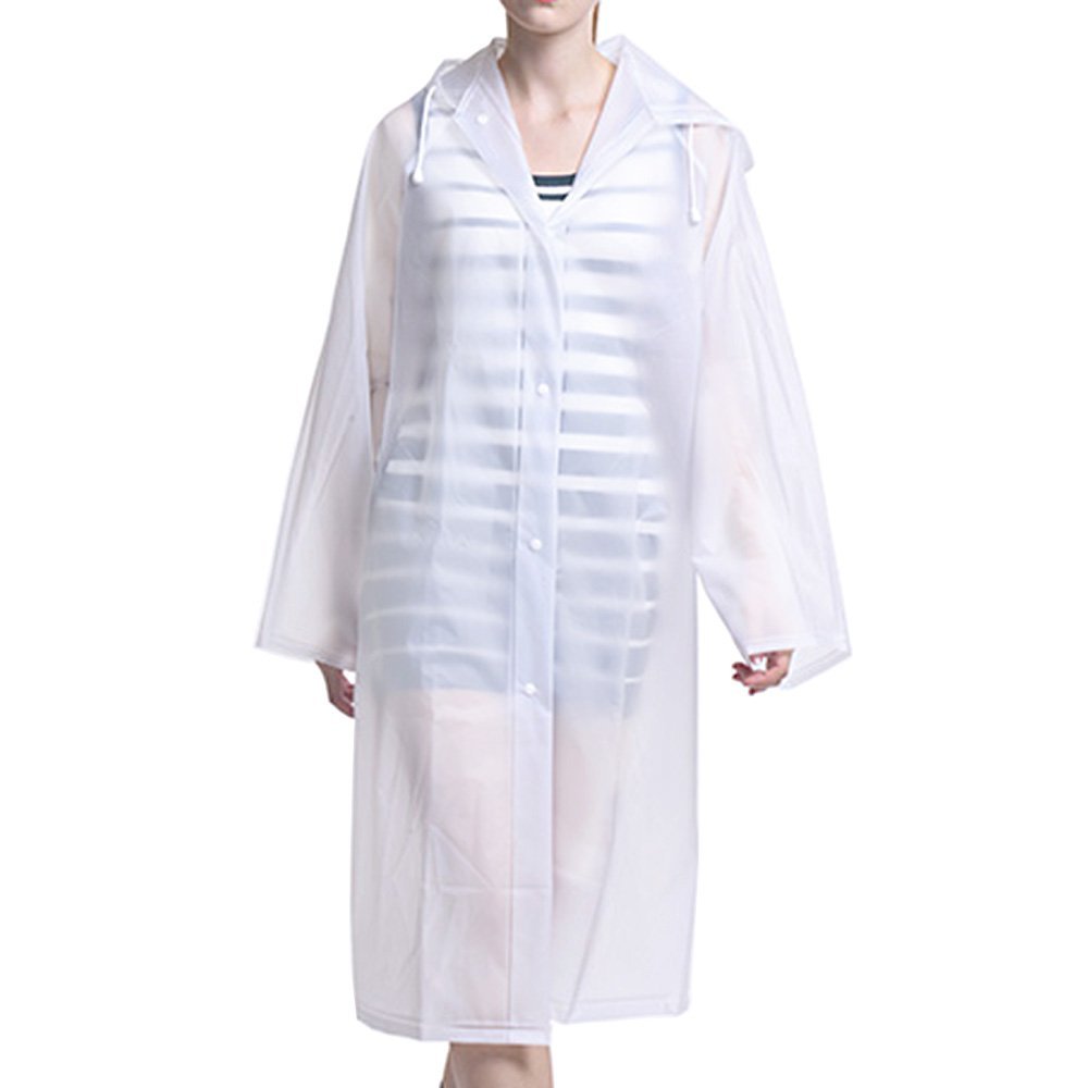 Transparent Raincoat Portable Waterproof Clear Reusable Rain Coat Button Rainwear Emergency Poncho Long EVA Raincoat with Hood and Sleeves for Unisex Adults Hiking Travel Outdoor(Transparent, XL)