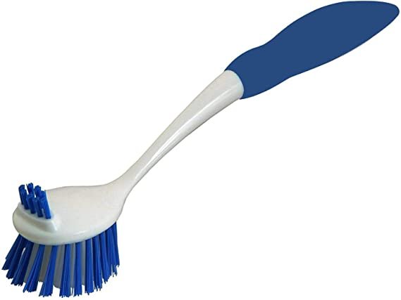 Dish Washing Scrubber Vegetable Brush 2 Sided Bristles - Long Handle With Rubber Grip Non Scratch Kitchen and Bath Cleaning