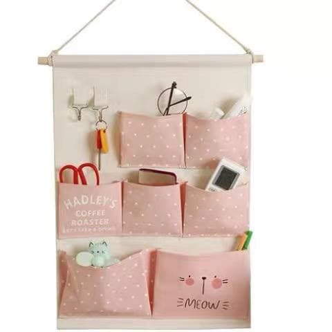 Over the Door Magazine Storage Pockets, Wall Door Closet Hanging Storage Bag organizer, 7 Pockets with Hook