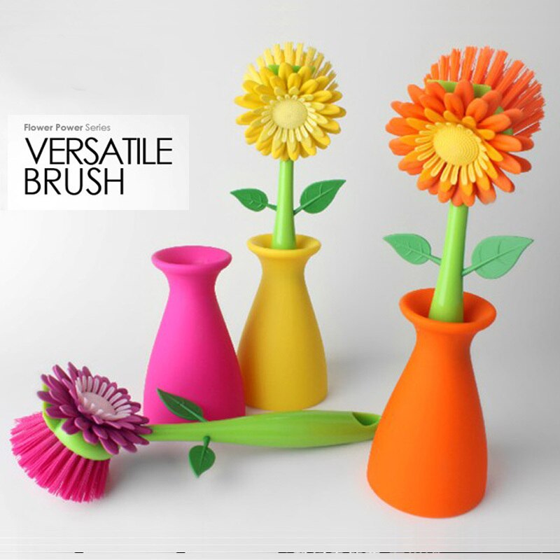 Florganic pink dishwashing brush with vase - Kitchen Trend