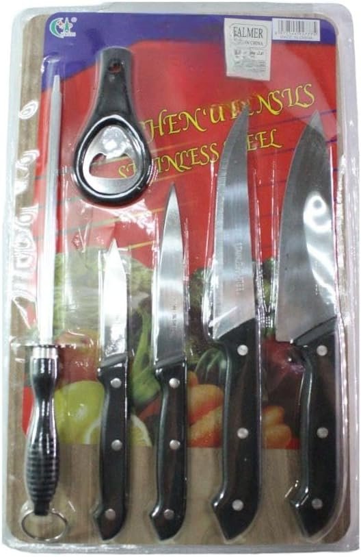 Kitchen Knife Set 7 Pieces (4Knives,and opener, and Knife sharpener Wooden Cutting Board)
