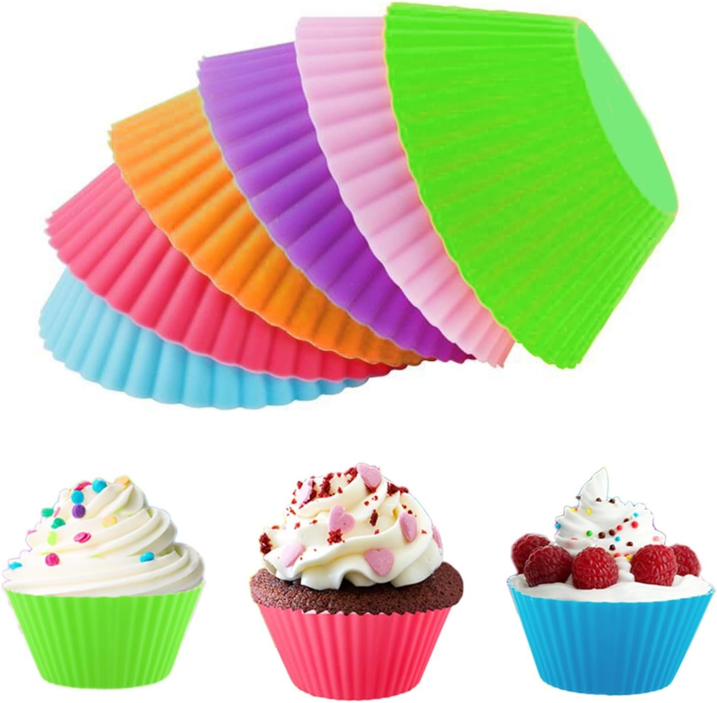 6 Pieces Colorful Cupcake Molds Silicone Cupcake Baking Molds - Non-Stick Baking Molds for Muffin, Chocolate, Desserts - Reusable