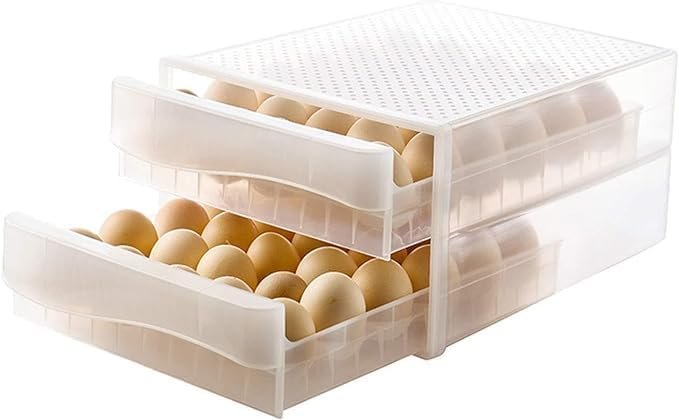 Egg storage container with mesh drawer, capacity 60 eggs