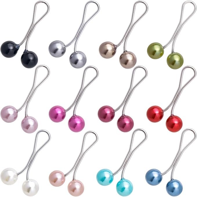 12 Pieces Pearl Hijab Pins, Islamic Hijab Clips, Safety Clips