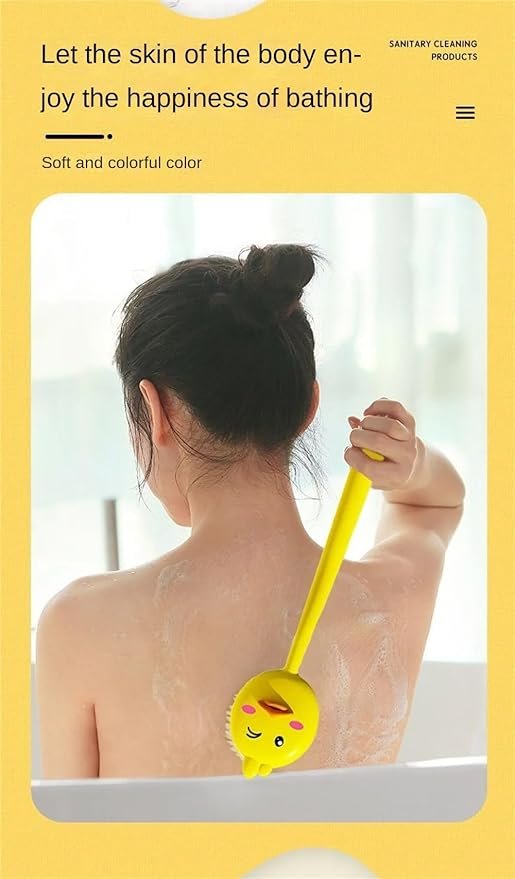 Bath Brush, Small Yellow Duck Plastic Long Handle, Back Massage Brush Soft Hair