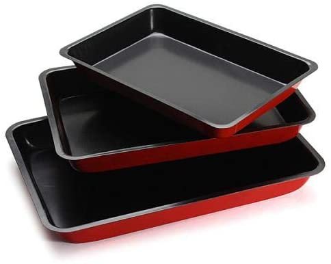 3Pcs Non Stick Baking Roasting Cooking Tray Set Oven Dish Bake Pan Bakeware Easy Clean Kitchen Accessory