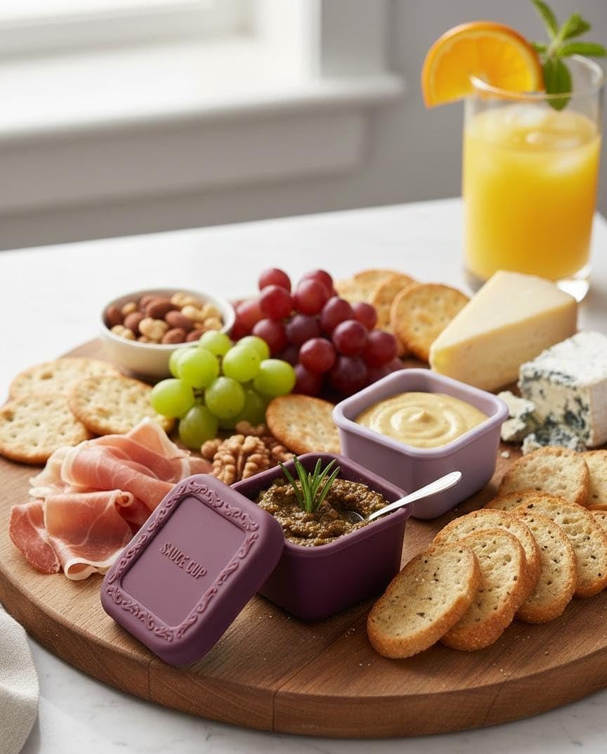 ​Premium Silicone Sauce & Food Prep Container with Leak-Proof Lid.