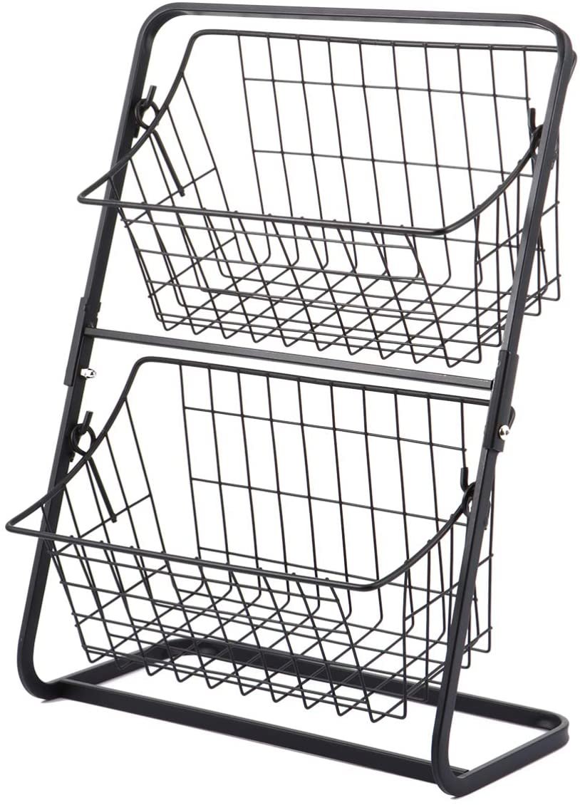 Countertop Metal Fruit Storage Basket 2 Tier Bread Fruit Basket Display Stand for Light Cosmetics
