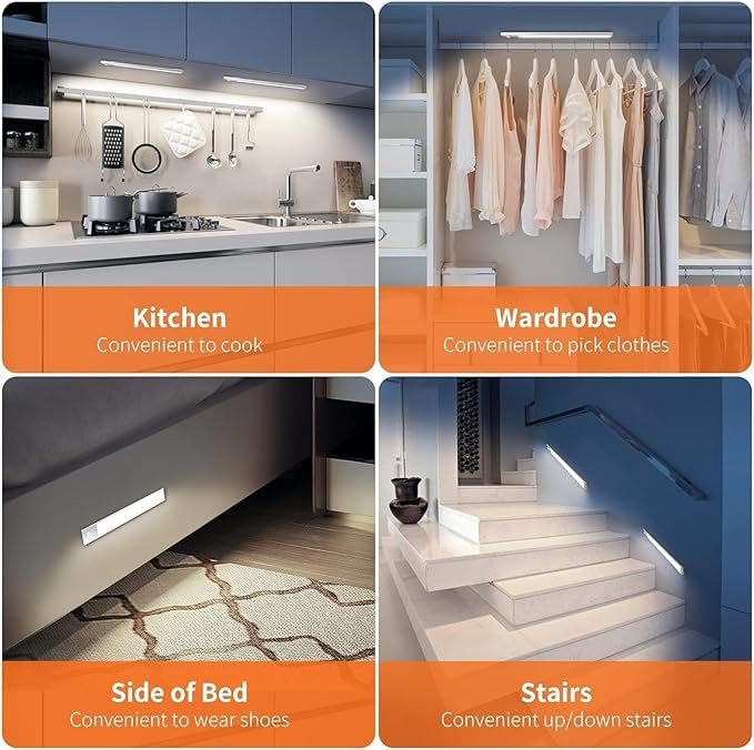 LED Motion Sensor Light White Night Light USB Rechargeable Closet