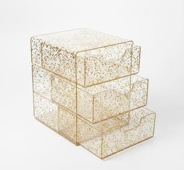 Elegant Gold Glitter 3-Tier Acrylic Mini Desktop Organizer.