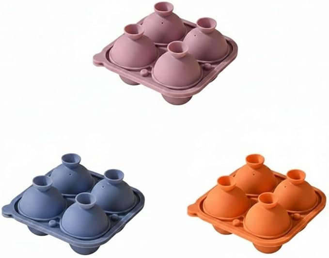​Silicone Ice Ball Maker Mold - 4-Cavity Large Sphere Ice Tray with Lid, Flexible & Easy Release.