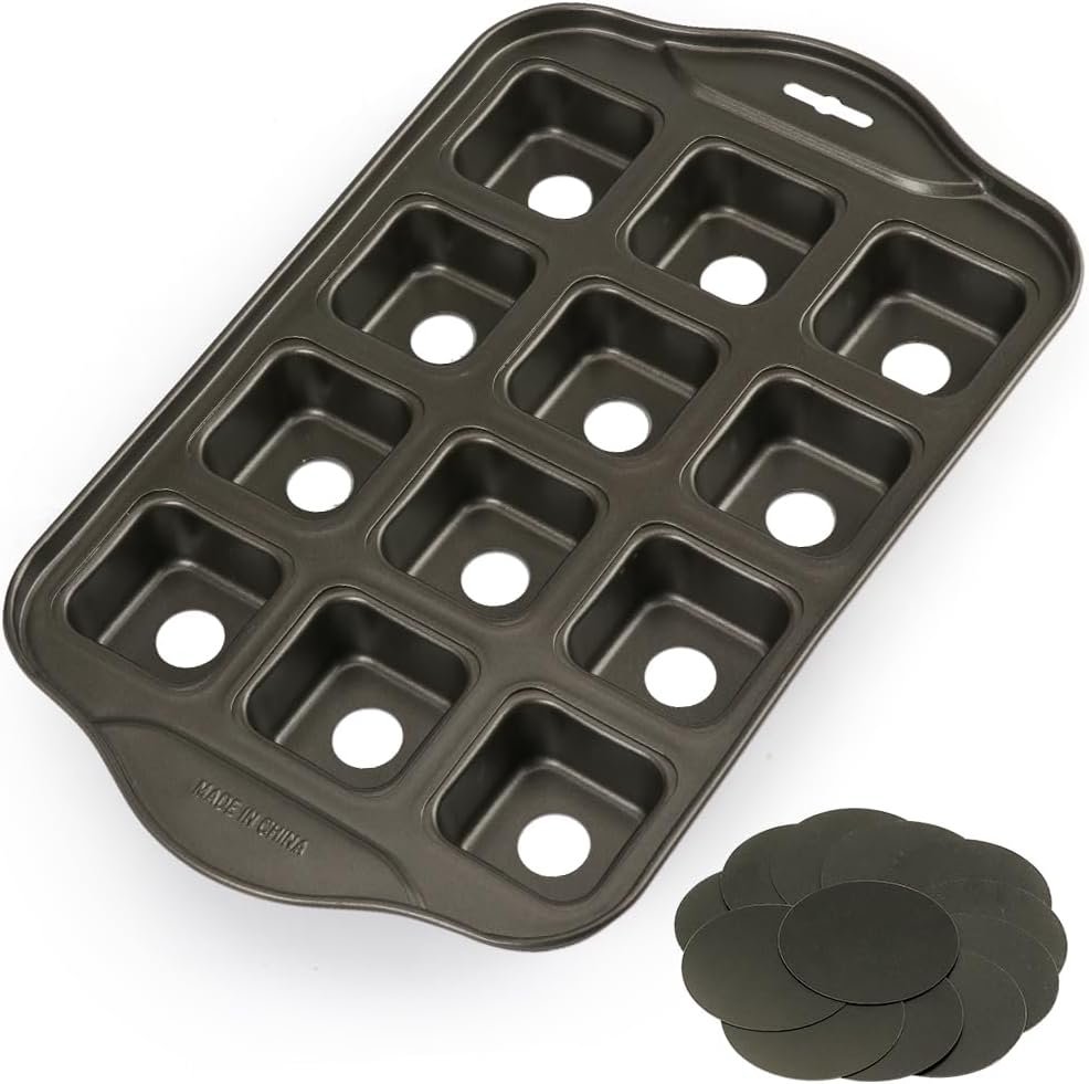 12 Cavity Mini Cheesecake Pan with Removable Bottom, All Edges Brownie Pans, Square Cupcake Muffin Pan, Small Bread Loaf Mold