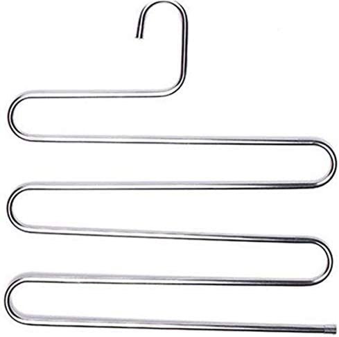 S Type Clothes Pants Hangers Stainless Steel Space Saving Hangers 5 Layers Closet Storage Organizer for Jeans Trousers Tie Belt Scarf