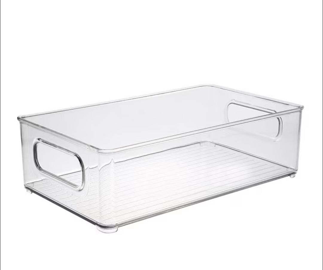 Refrigerator Organizer Bins - Stackable Fridge Organizers with Cutout Handles for Freezer, Kitchen, Countertops, Cabinets - Clear Plastic Pantry Food Storage