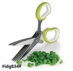 Stainless Steel Herb Scissors, Multipurpose Kitchen Scissors with 5 Blades and Cleaning Brush, Durable Ergonomic Design for Cutting Meat and Vegetables