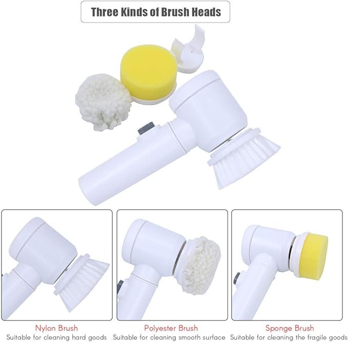 Cleaning Brushing Tool Electric Cleaning Brush 5-in-1 Magic Battery Powered Scrubber for Kitchen Bathroom Tub Shower Tile Carpet