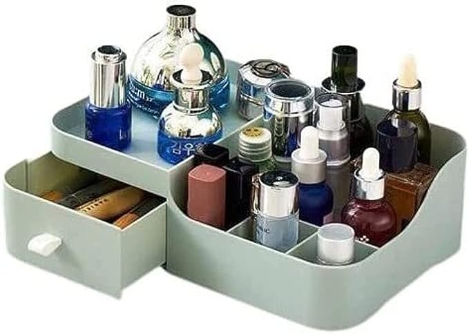 Plastic Makeup Organizer With 6 Slots And Drawer