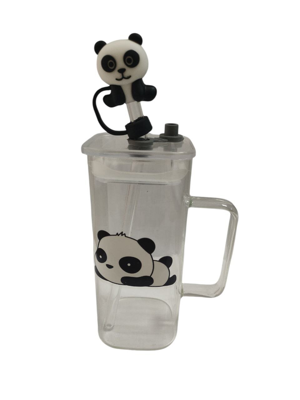 Square glass Mug | Comes with Lid and Glass Straw | Mug for Juice, Cappuccino, Water, Milk and All Beverages