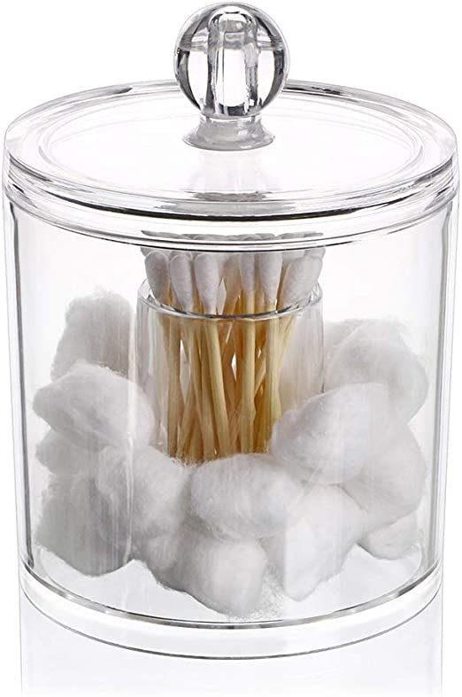 Cotton Ball and Swab Organizer with Lid Acrylic Jar Makeup Cotton Organizer Bathroom Storage Canister Jar for Cotton Rounds Pads Q-tips Holder