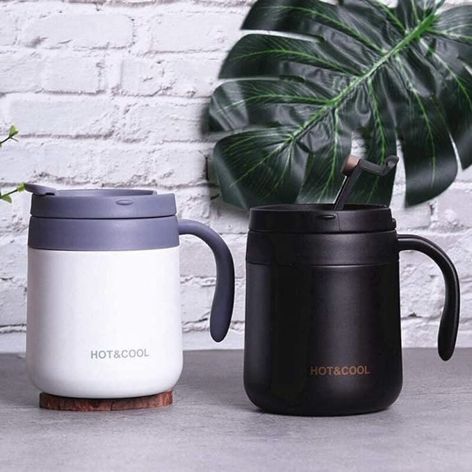 Insulated Coffee Mug with Lid, Double Wall Stainless Steel Thermal Mug for Cold & Hot Drinks, 350ML)