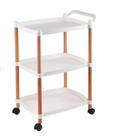 Foyer Rack Plastic Utility Cart, with Handle And Wheels Wooden Legs Storage Table Bedroom Hotel Restaurant Cafe Dining Cart for storage of items in the beauty salon 3Tier