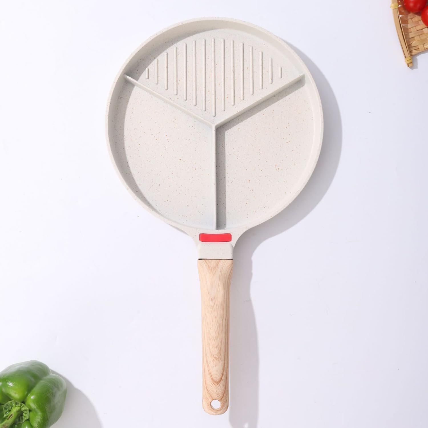 Non-Stick Ceramic Frying Pan | Omelette Pan for Burgers, Eggs, Meat, and Pancake Maker with Wooden Handle