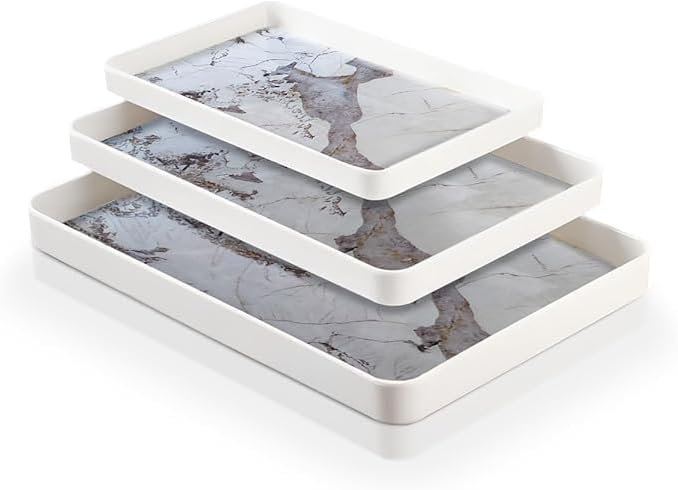 Nesting Wooden Melamine Serving Trays, Set of 3, 39x27/35x23/30x19 cm, Natural Pattern