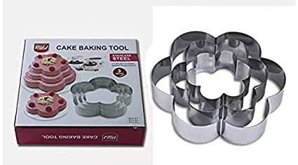 3-Piece Cake Baking Tool Set Silver - square or flower shape