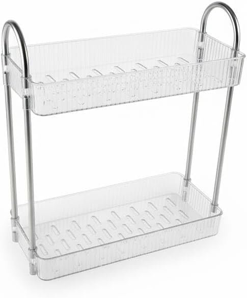 2-Tier Bathroom Countertop Organizer | Modern Clear Vanity Storage Shelf | Multi-Purpose Holder for Skincare, Toiletries, & Makeup | Space Saving Design.
