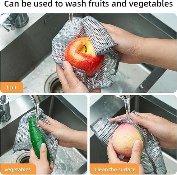 Multifunctional Wire Dish Cloth, Non Scratch, Steel Wire Dish Towel, Multipurpose Wire Dish Washing Rags for Wet and Dry, Scrubbing and Cleaning Dishes, Drains, Counters, Stovetops