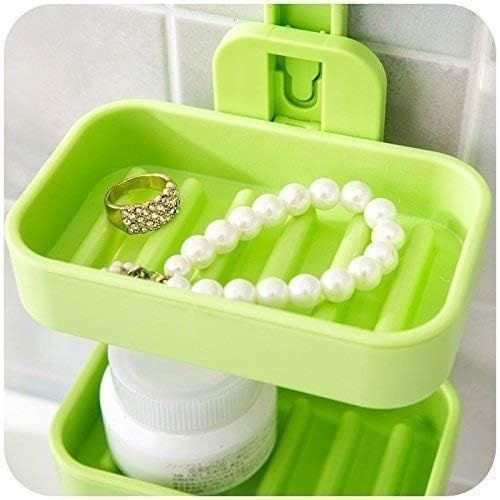 Double Layer Soap Box Suction Cup Holder Rack Bathroom Shower