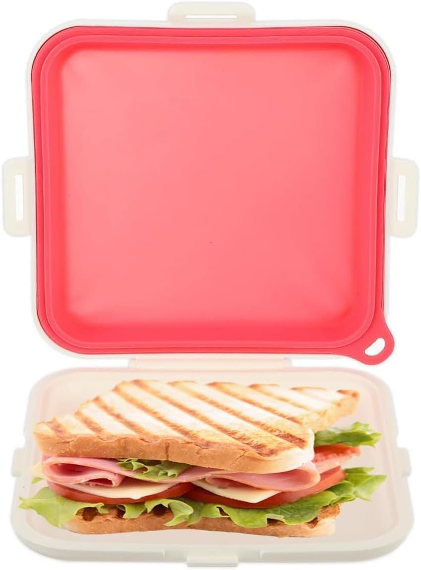 Sandwich Box for Kids, Sandwich Storage Box, Silicone Sealed Lunch Box, Portable Bread Storage Box, Reusable Microwave Lunch Box, Leakproof Sandwich Container