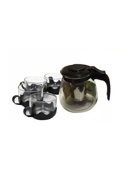 1100ml Glass Teapot with Plastic Cover and 4 Small Tea Cups - Multicolor