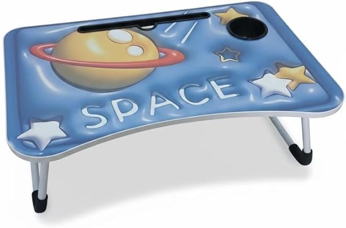 Table For Kids, 3D Foldable Wooden Study Desk with Cup & Tablet Holder – Multifunctional Uses Including Working on Laptop, Studying and Enjoying Meals, Comfortable Bed Table