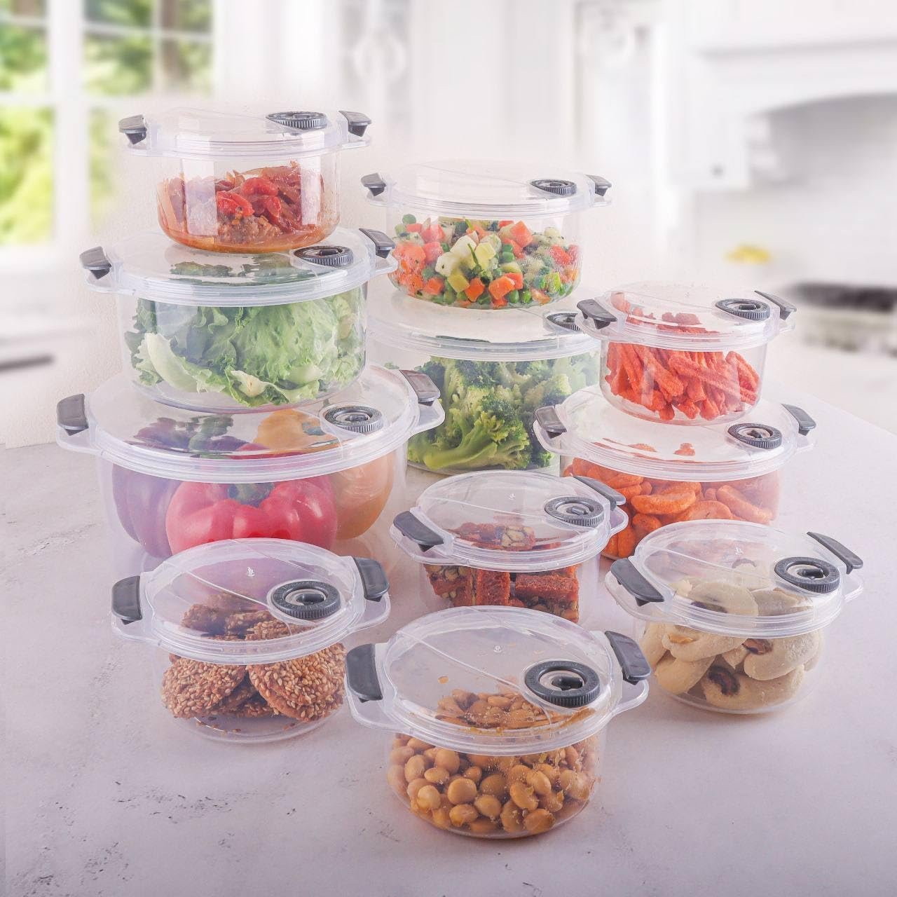 A round refrigerator set consisting of containers with a lid equipped