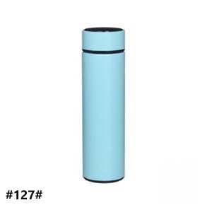 Stainless steel thermos flask with an internal filter and a digital touch screen light blue