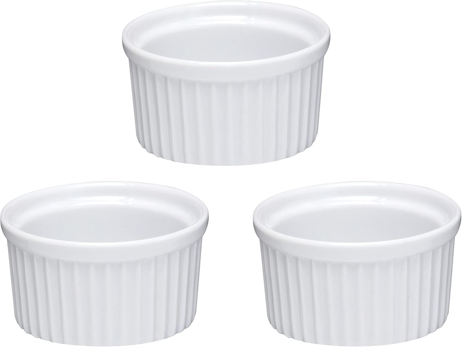 Set Ceramic Creme Brulee Ramekins & Soufflé Dishes - Porcelain White 10 oz Oven Safe Bowls - Dish and Custard Cups for Baking And Dessert - Set of 3