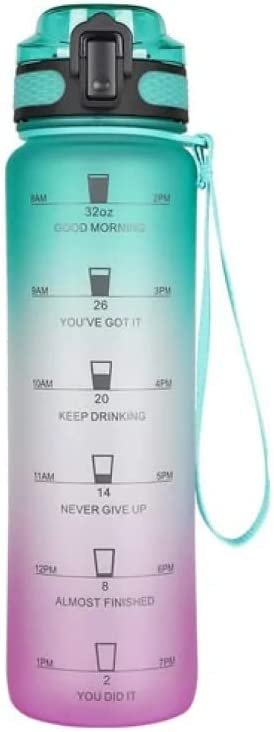 Motivational Water Bottle with Time Marker to Remind You Drink More Water, Fast Flow, Leakproof BPA Free Sport Water Bottle for Fitness and Outdoor