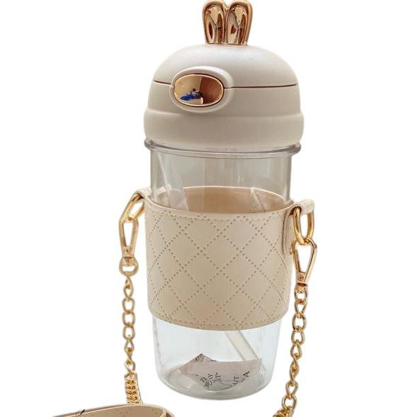 550ml Rabbit Ears Cute plastic water bottle with straw Kid Water Bottle Modern Style