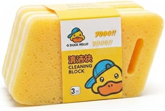 Multi-Purpose Cleaning Sponge Block - High Absorbency Scrubbing Sponges for Kitchen, Bathroom, and Surfaces - Ergonomic Easy-Grip Design - Pack of 3.